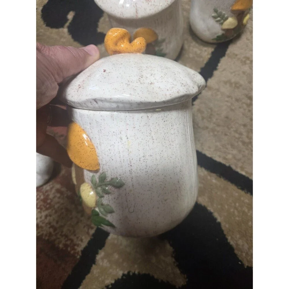 Vintage Arnel’s Merry Mushroom Canisters Lids Ceramic Set 11 Pieces